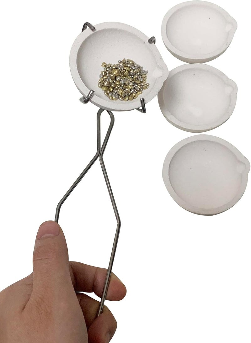 HWJMS 2.76" 4PCS 150g Ceramic Crucible Bowl Dish Cup with Clip Tongs Handle 2A with Pure 20g Borax for Jewelry Gold Silver Brass Casting Refining Quartz Tool - Image 3